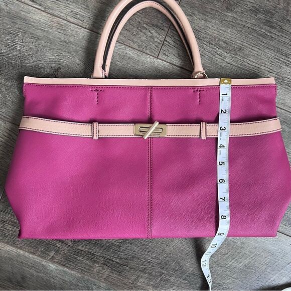 Tommy Hilfiger Leather Purse Magenta Cranberry Tan Double Handle Bag - Picture 10 of 13